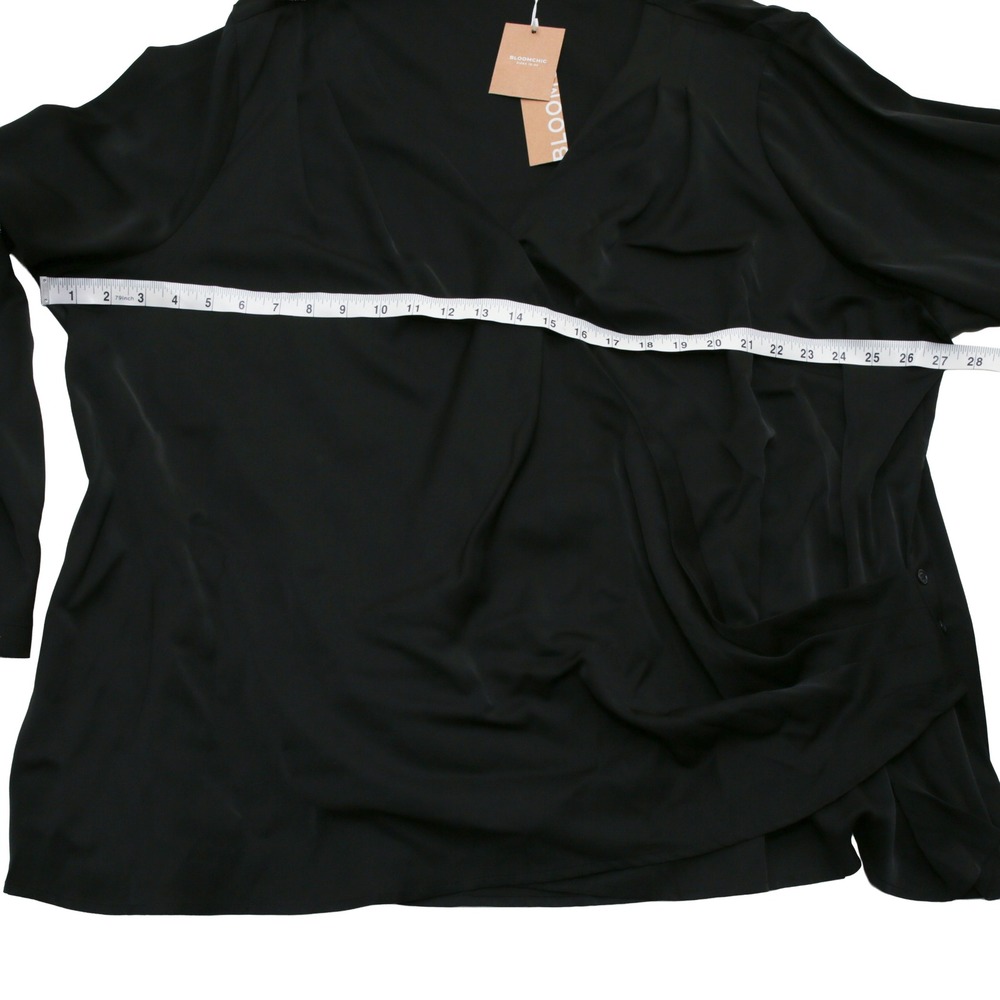 Bloomchic Blouse Women 26 Black New Faux Wrap Roll Tab Sleeve V-Neck Plus Size